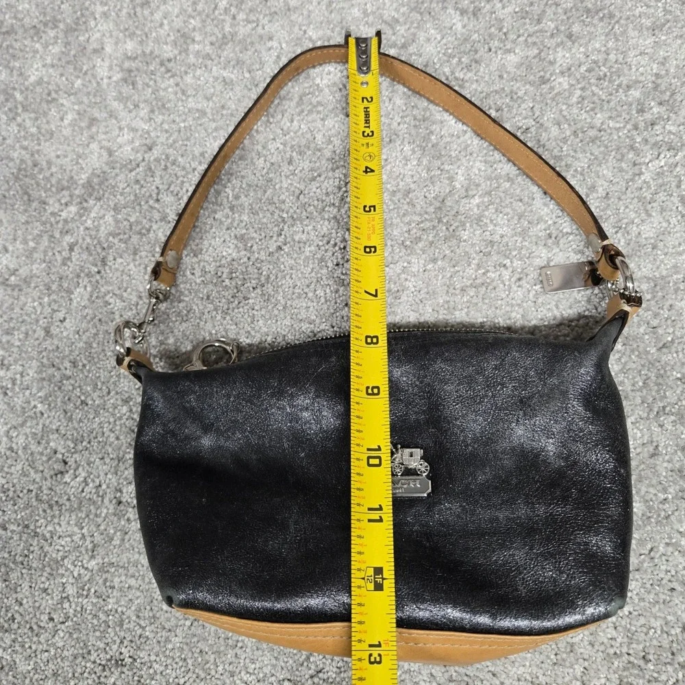 Coach Black Leather Horse and Carriage Small Shoulder Bag Tan Trim Vintage